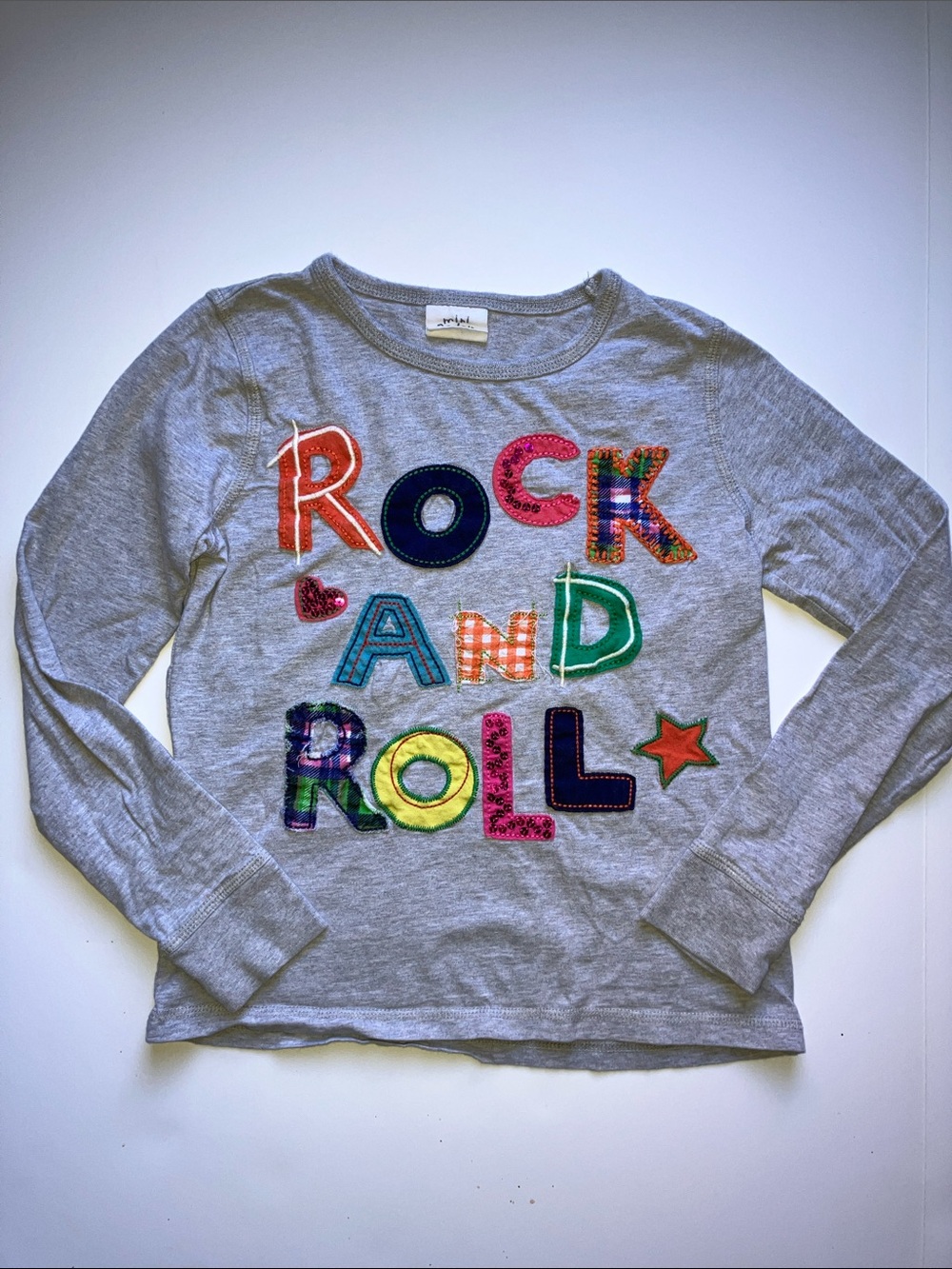 Girls Mini Boden Rock and Roll embroidered long sleeve tee t-shirt 9 10